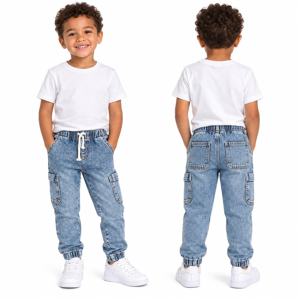 Cat & Jack Boys Jogger Jeans 5T Light Wash Blue Cargo Denim Pants Stretch
